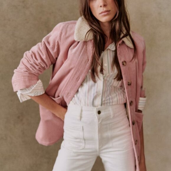 Sezane Will Jacket Rosewood Pink Corduroy Sheepskin Collar XXS - Picture 3 of 8